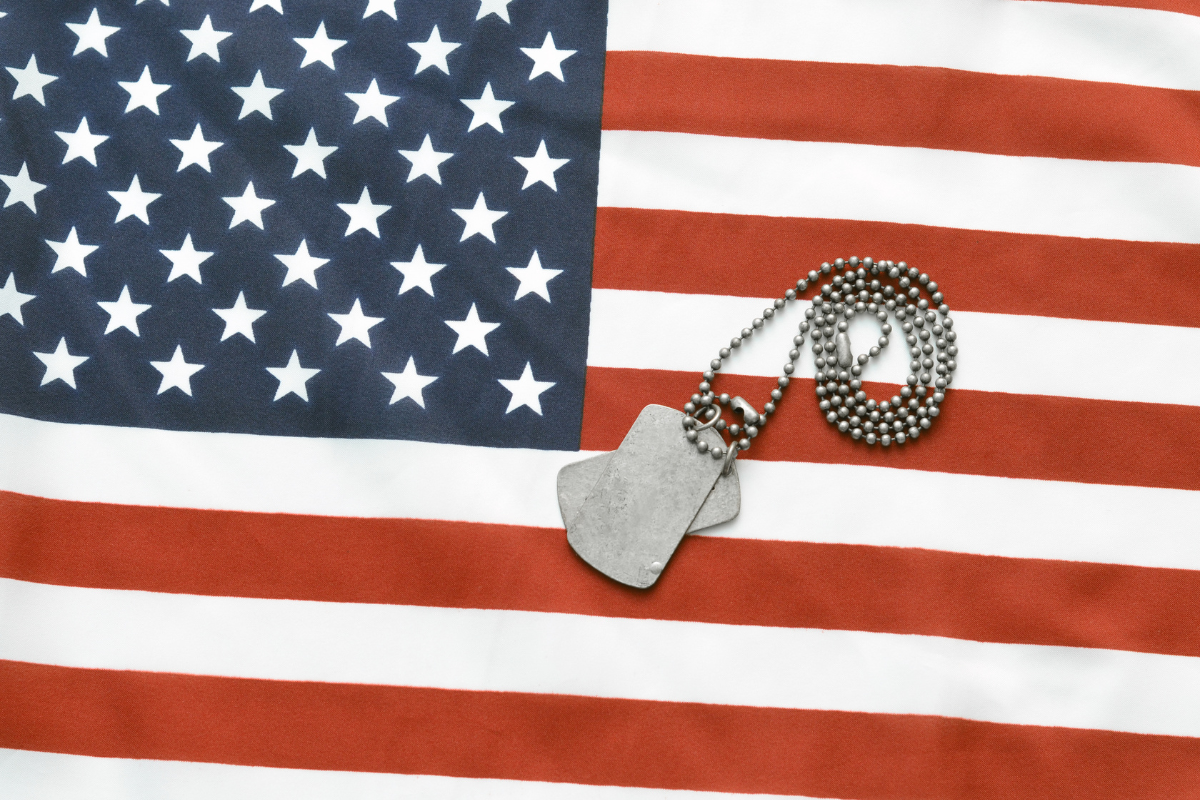 Dog tag on top of American flag