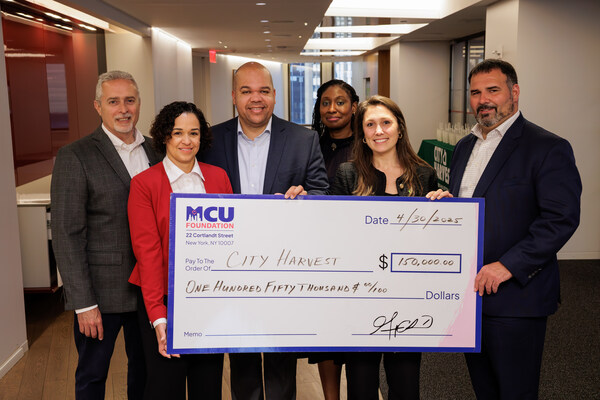 L-R: Frank Madeira, Treasurer, MCU Foundation; Cania Infante, Board Member, MCU Foundation; George Chacon, President, MCU Foundation; Kenyatta Skyles, Director of Business Partnerships, City Harvest; Sarah Reul, Vice President of Development, City Harvest; and Michael Savino, board member, MCU Foundation