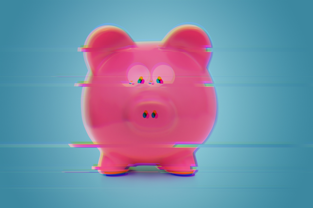 Image of piggy bank affected by static