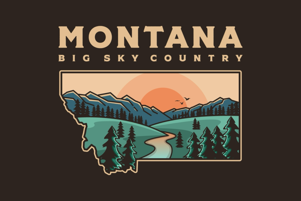 Illustration of Beautiful Montana state map logo design vector on dark background