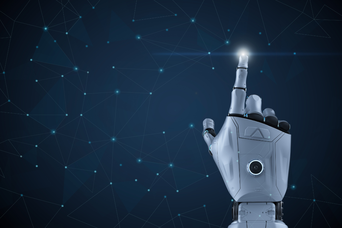 Robot hand touching dot connected to other dots