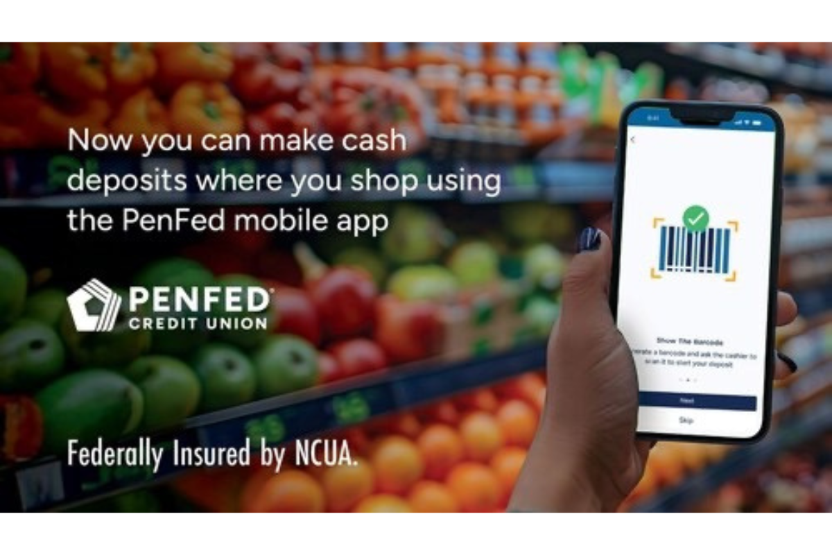 PenFed Credit Union Introduces Mobile Cash Deposit at Participating Retail Stores hand holding shoe with produce in background