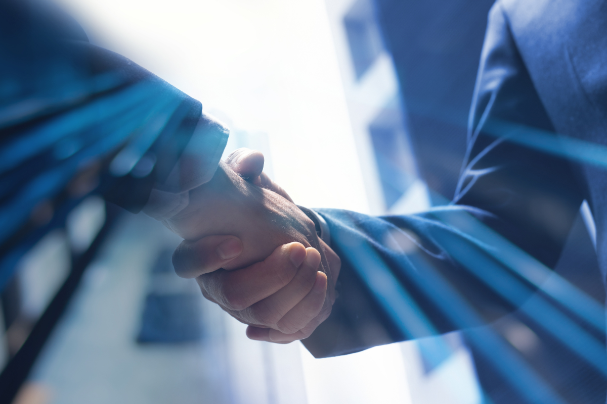 Businessmen making handshake with partner, greeting, dealing, merger and acquisition, business joint venture concept, for business, finance and investment background, teamwork and successful business