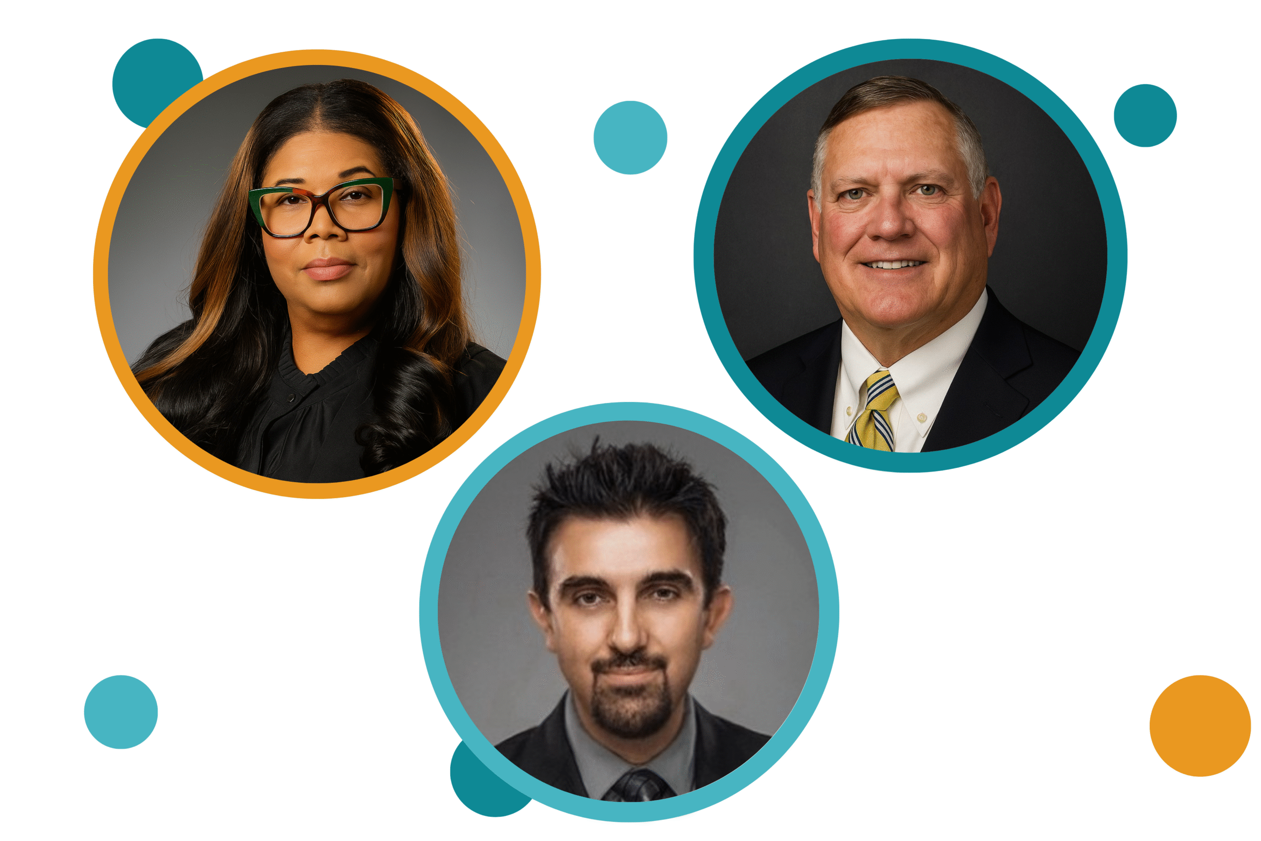 photos of Charissa Martin, Peter Minford, and Michael Gago