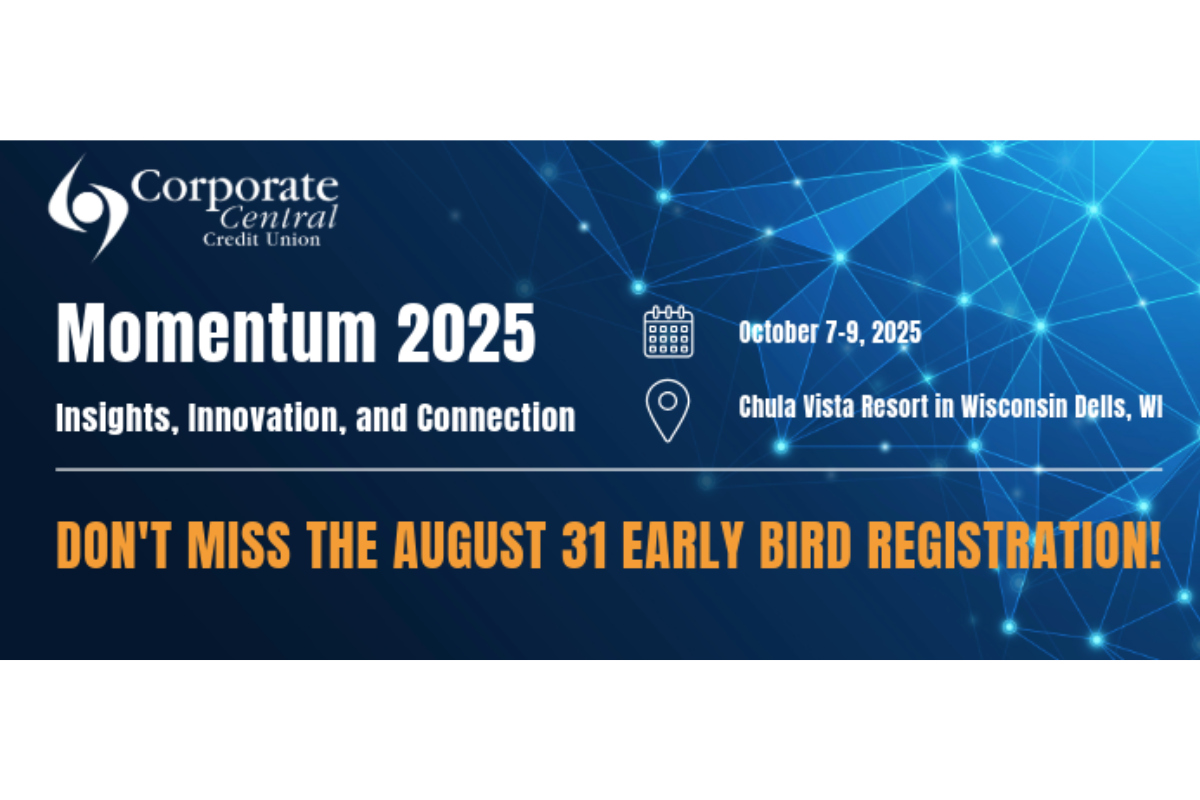 Corporate Central’s inaugural annual conference designed to inspire the future of the credit union movement. The event takes place October 7–9, 2025, at Chula Vista Resort in Wisconsin Dells, WI—and early bird pricing ends August 31. ad