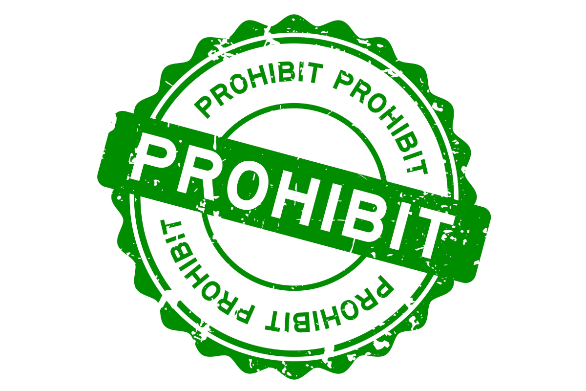 Grunge green prohibit word round rubber seal stamp on white background