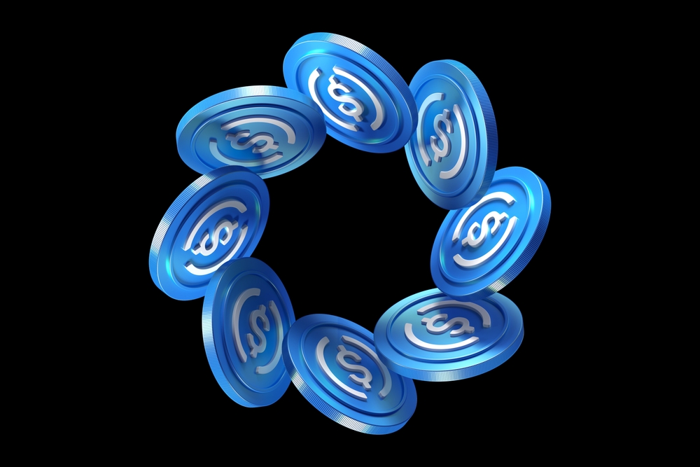Circle of stablecoins floating in the air