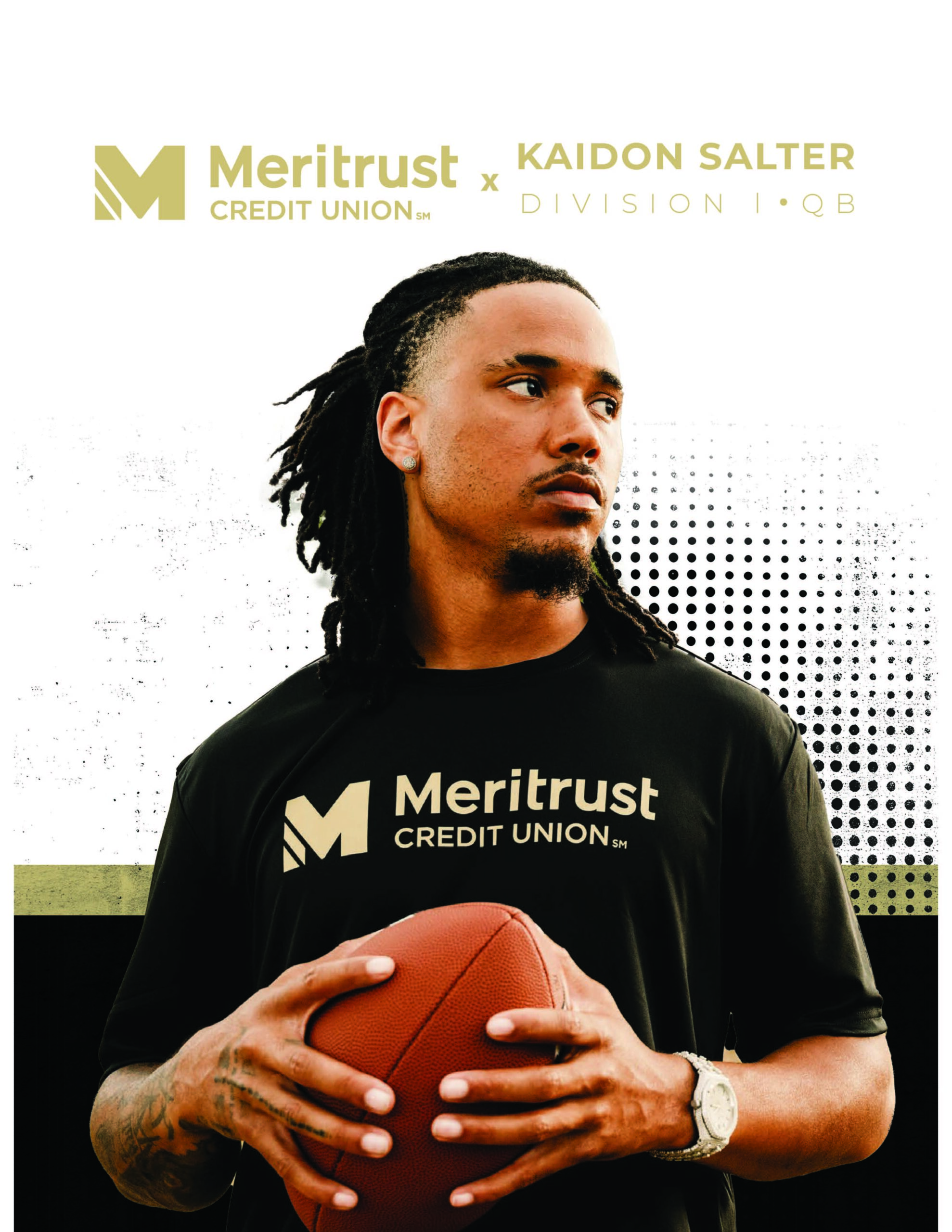 photo of Kaidon Salter Meritrust Credit Union name on shirt