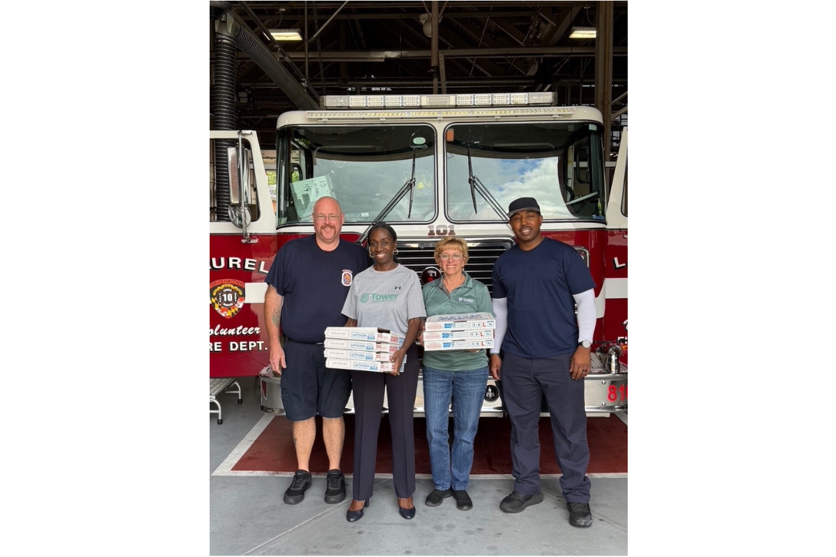Tower Federal Credit Union employees surprised local first responders with free pizza on September 11 at the Fire Station in Laurel, Maryland, in appreciation for their service and dedication to our community. The Tower team also provided a free pizza lunch for first responders at five additional Maryland fire stations located in Columbia, Earleigh Heights, Ellicott City, Gambrills, and Harmans Dorsey, as part of the 9/11 National Day of Service.