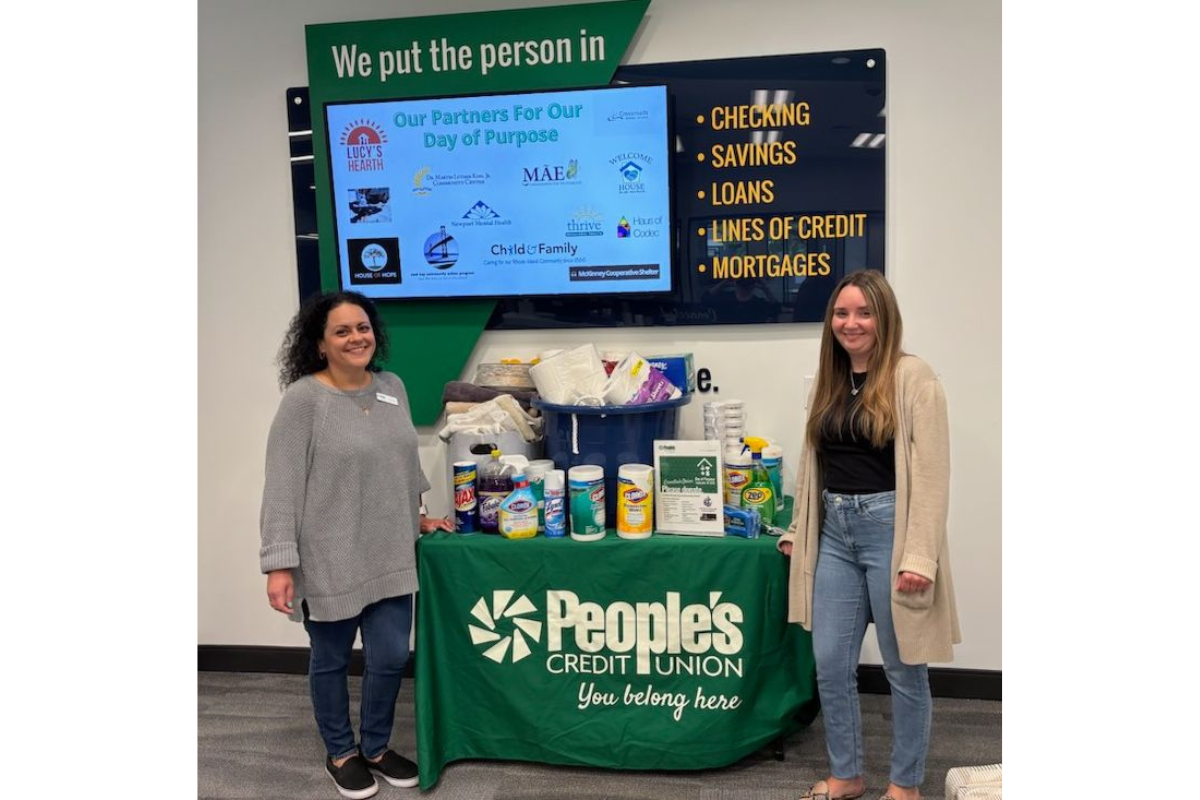People's Credit Union employees with donations made at the Middletown Branch.