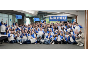 The LAFCU team gathered at the 2024 All Staff Day, an annual event hosted by the credit union, where they announced their win as a 2024 Best Credit Union to Work For.