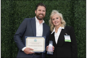 Josh Smith, vice president, school & community relations, SchoolsFirst FCU with Jane Schlosberg, director of development and operations, Classroom of the Future Foundation