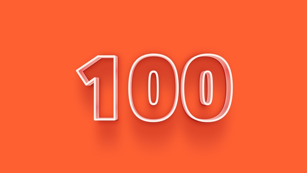 Number 100 on orange background