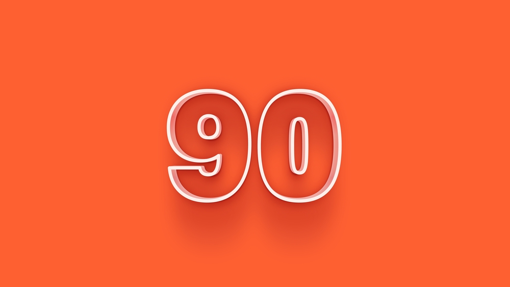 Number 90 on an orange background