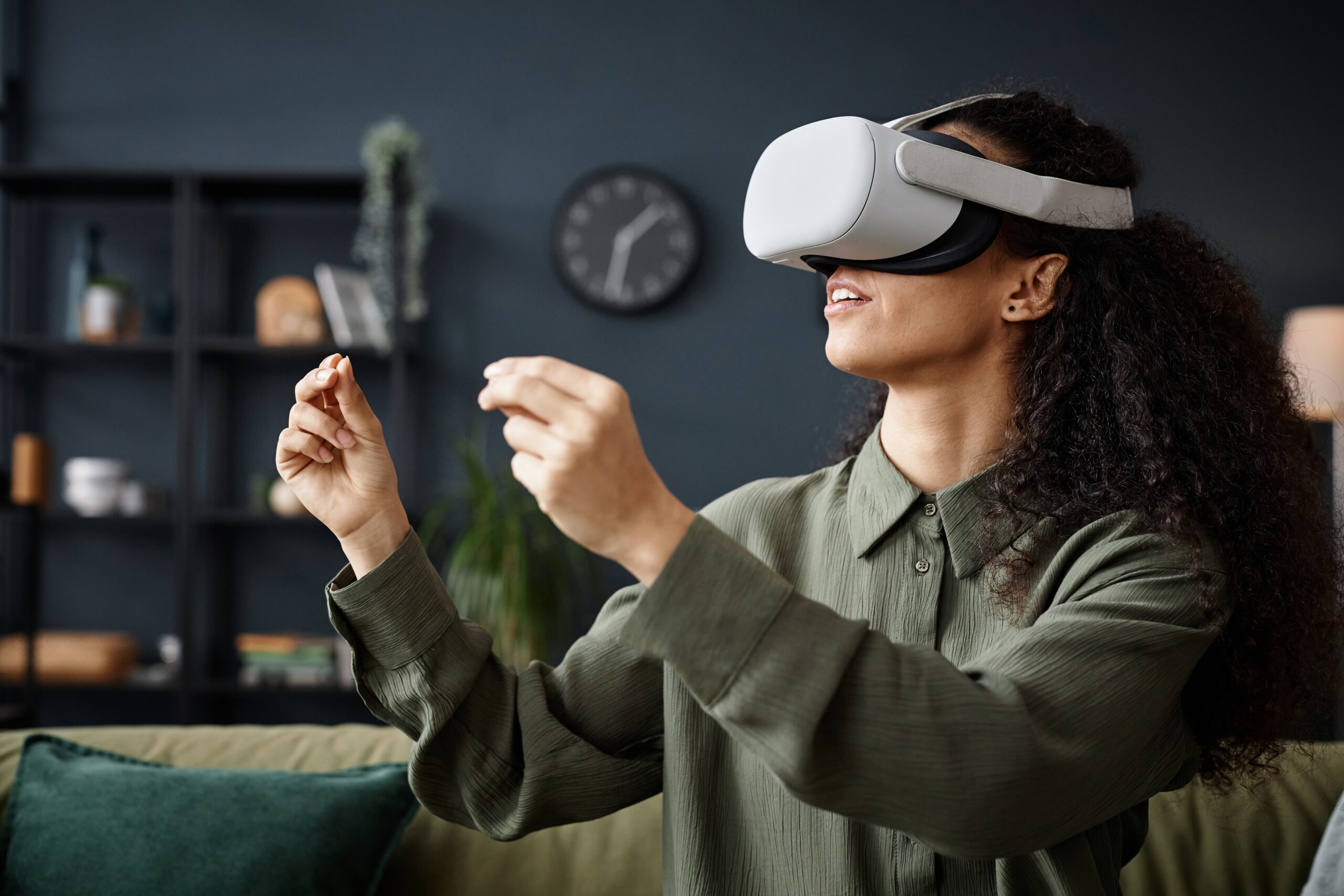 Woman wearing virtual reality headset