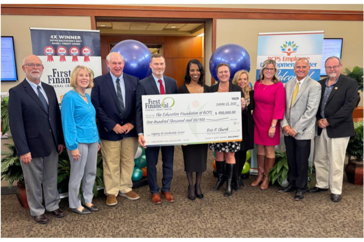 First Financial FCU: Baltimore County Public Schools check presentation photo