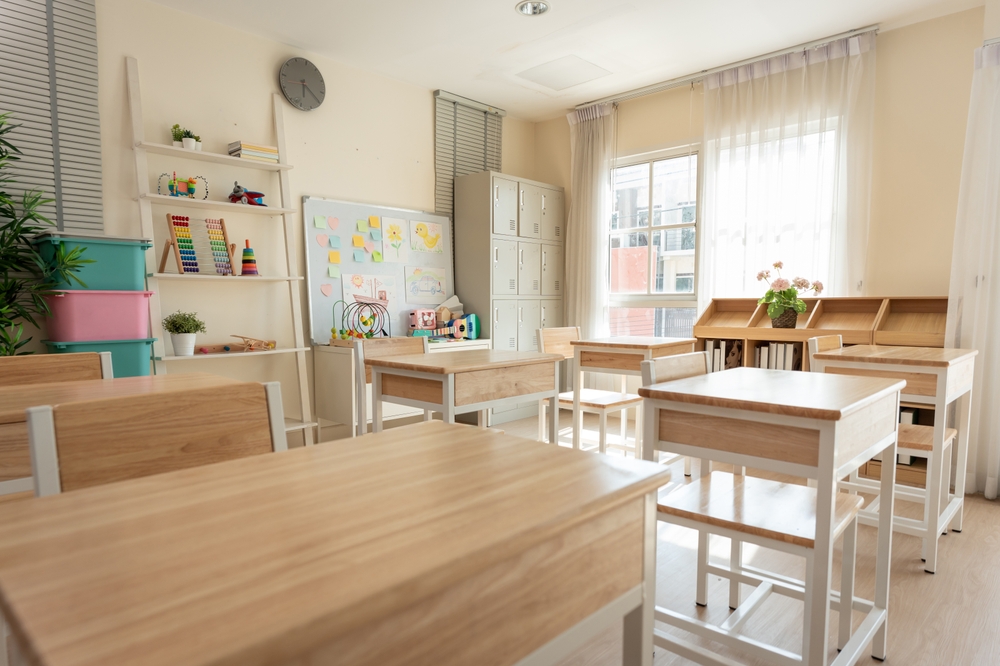 Empty classroom with desks