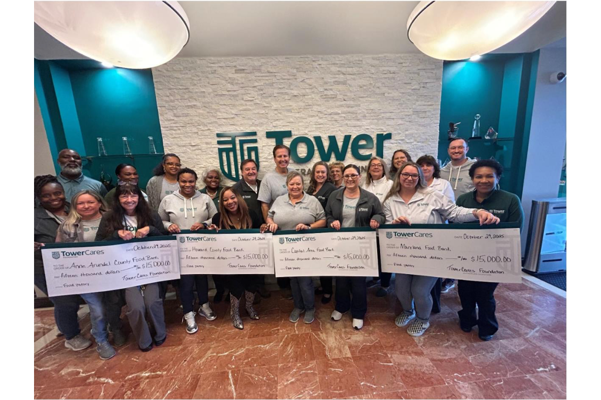 The TowerCares Foundation, the philanthropic arm of Tower Federal Credit Union, made a special $70,000 donation to local-area food banks and pantries to help meet the increased demand during the federal government shutdown. The Anne Arundel, Capital Area, Howard County, and Maryland Food Banks each received a $15,000 donation from TowerCares. FISH of Laurel and the Fort Meade Spouses’ Club each received $5,000 from TowerCares. The donations were made during Tower’s annual Employee Appreciation Week, held in late October.