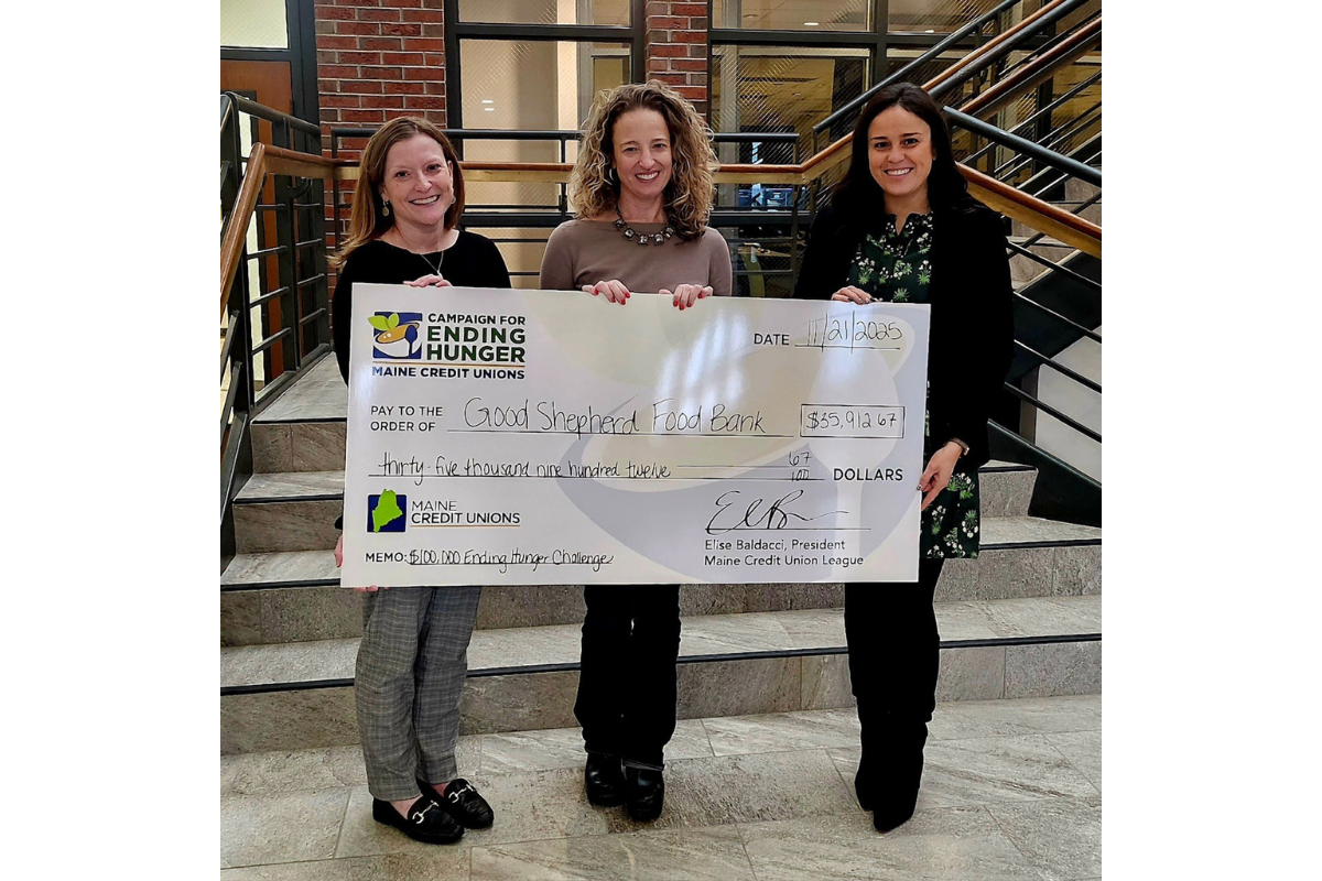 Maine Credit Union League- $100,000 Ending Hunger Challenge check presentation photo