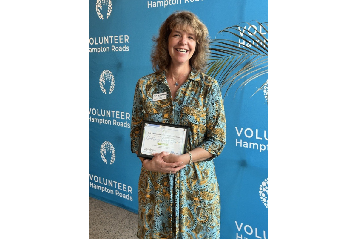 Christine Wilson, president of Chartway Promise Foundation, accepts the 2025 Hampton Roads Points of Light Civic 50 Award from VOLUNTEER Hampton Roads and Points of Light on October 30, 2025. For the third consecutive year, this award recognizes Chartway as one of the most community-minded companies in Hampton Roads determined by an independently administered and scored survey.