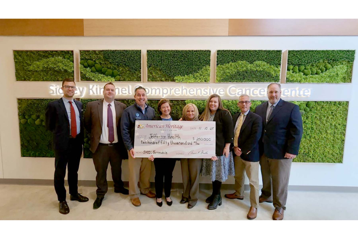 American Heritage Credit Union has pledged a gift of $250,000 to support Jefferson Health’s Sidney Kimmel Comprehensive Cancer Center and their Patient Support Fund.