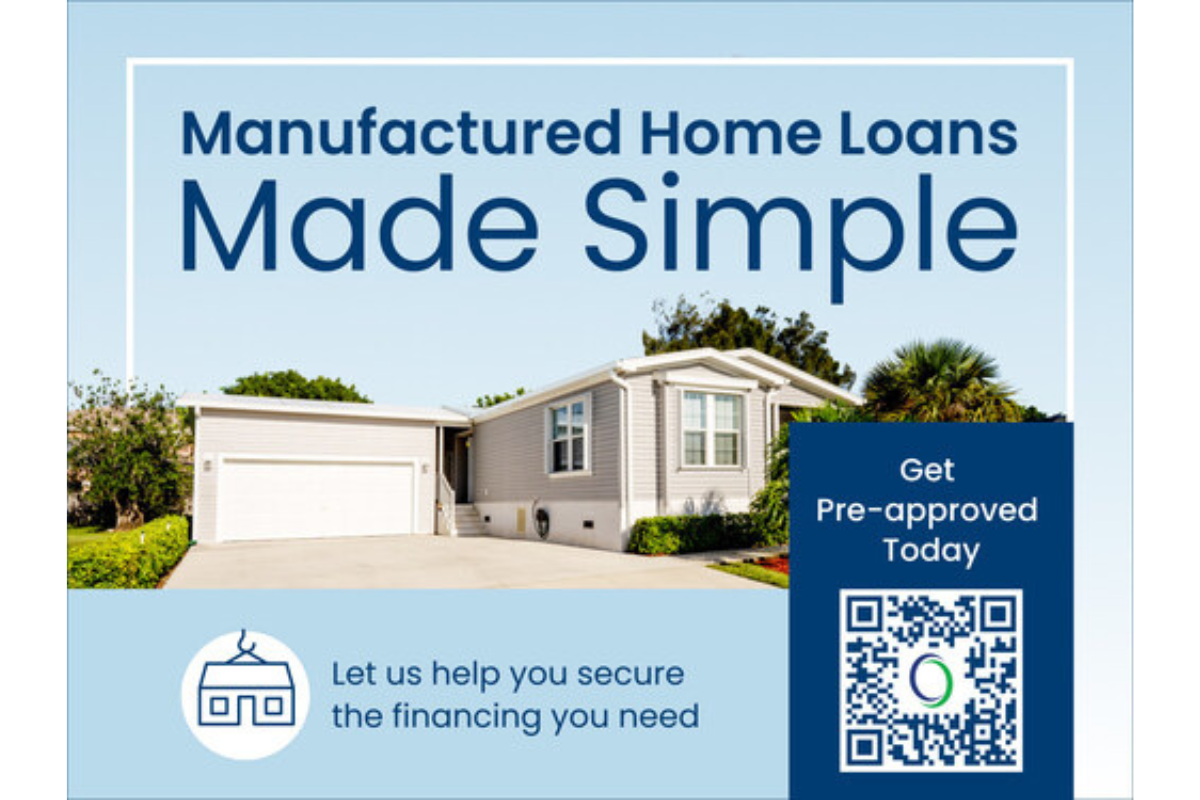 Manufactured Home Loan Banner with QR code for easy access.