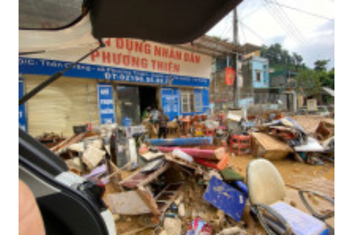 A credit union office damaged by a storm in Vietnam