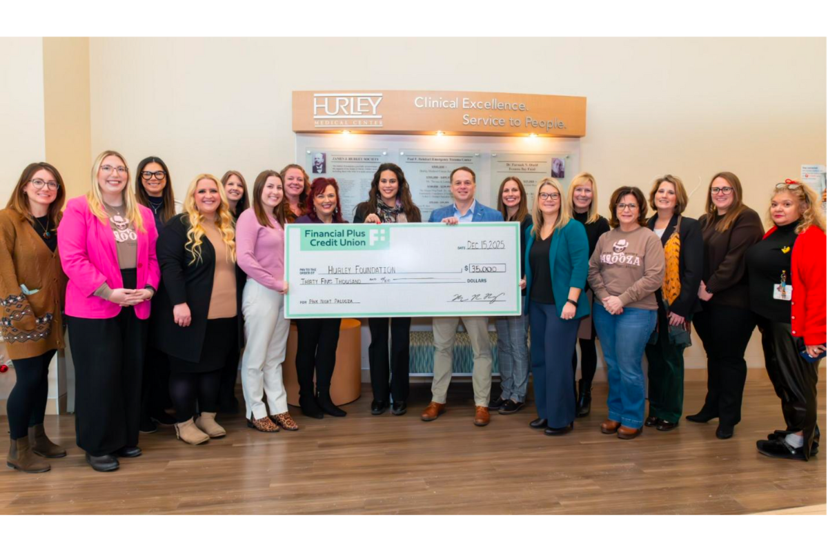 Financial Plus Credit Union team presented a $35,000.00 check to the Hurley Foundation for the 2025 Pink Night Palooza campaign.