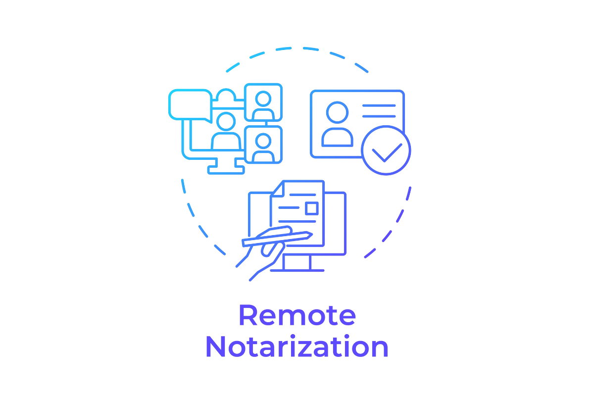 Remote notarization blue gradient concept icon. Video conferencing, electronic signature. Round shape line illustration. Abstract idea. Graphic design. Easy to use in infographic, presentation