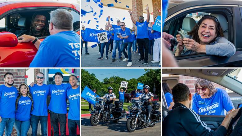 Texas Trust Credit Union employees partnered with a local gas station to cover the cost of fuel for dozens of patrons. Executives and employees of the credit union were at the gas station to greet customers, pump their gas, and pick up the tab.