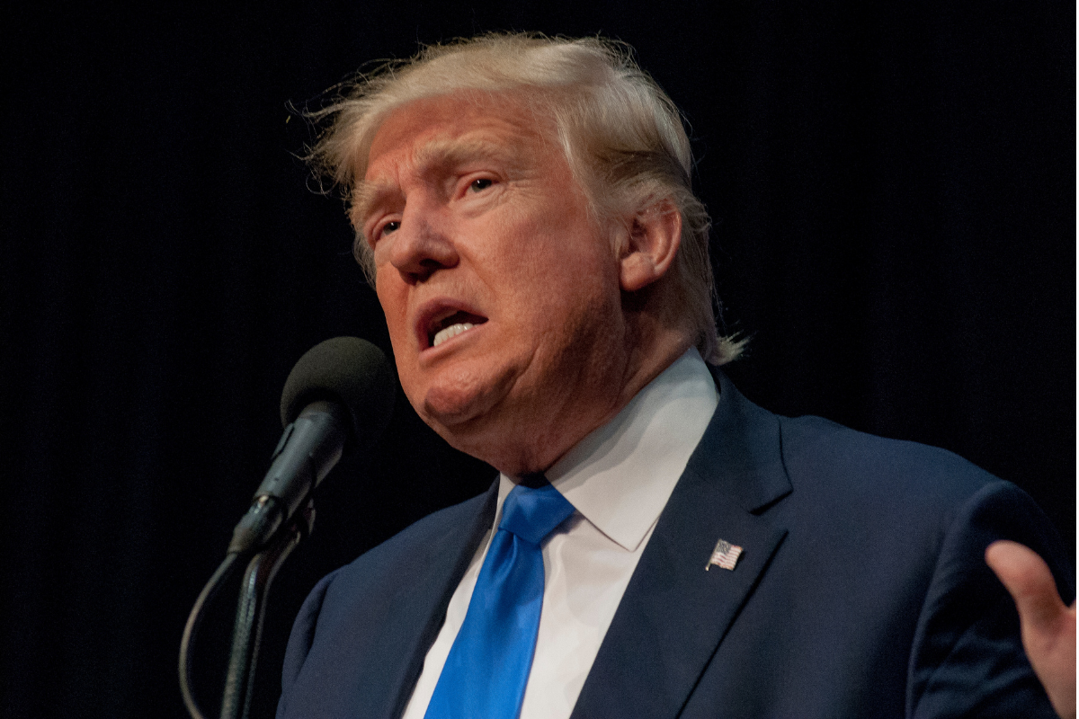 Sioux City, Iowa, USA, 6th November, 2016 Presidential Republican candidate Donald Trump addresses an overflow crowd of 5000 supporters on the next to the last day of the campaign
