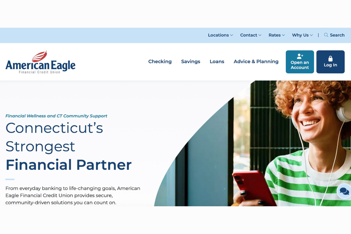 screenshot of American Eagle Financial Credit Union website homepage