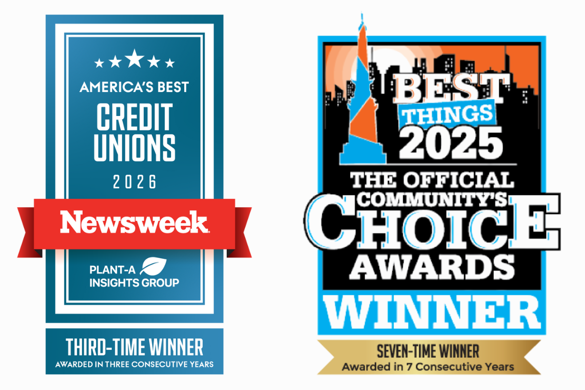 America’s Best Regional Banks and Credit Unions awards logo and est Credit Union by the community in the Best Things Indianapolis Community’s Choice Awards.logo