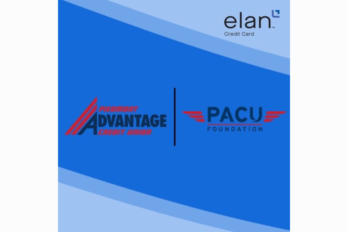 multi colored blue background with PACU Foundation, Elan Credit Card and Piedmont Advantage Credit Union logos on it