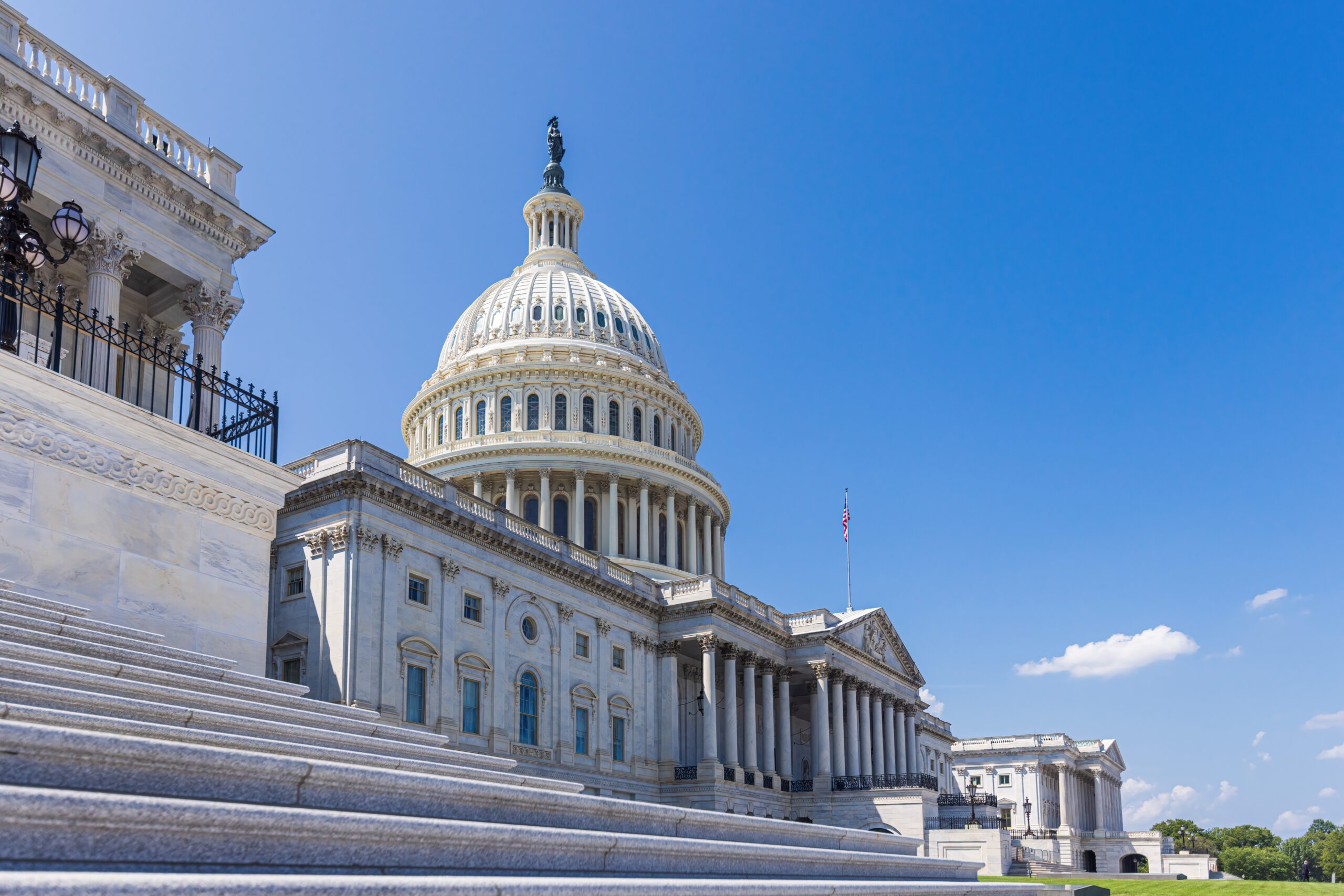 Low angle view of the capitol in Washington DC, USA