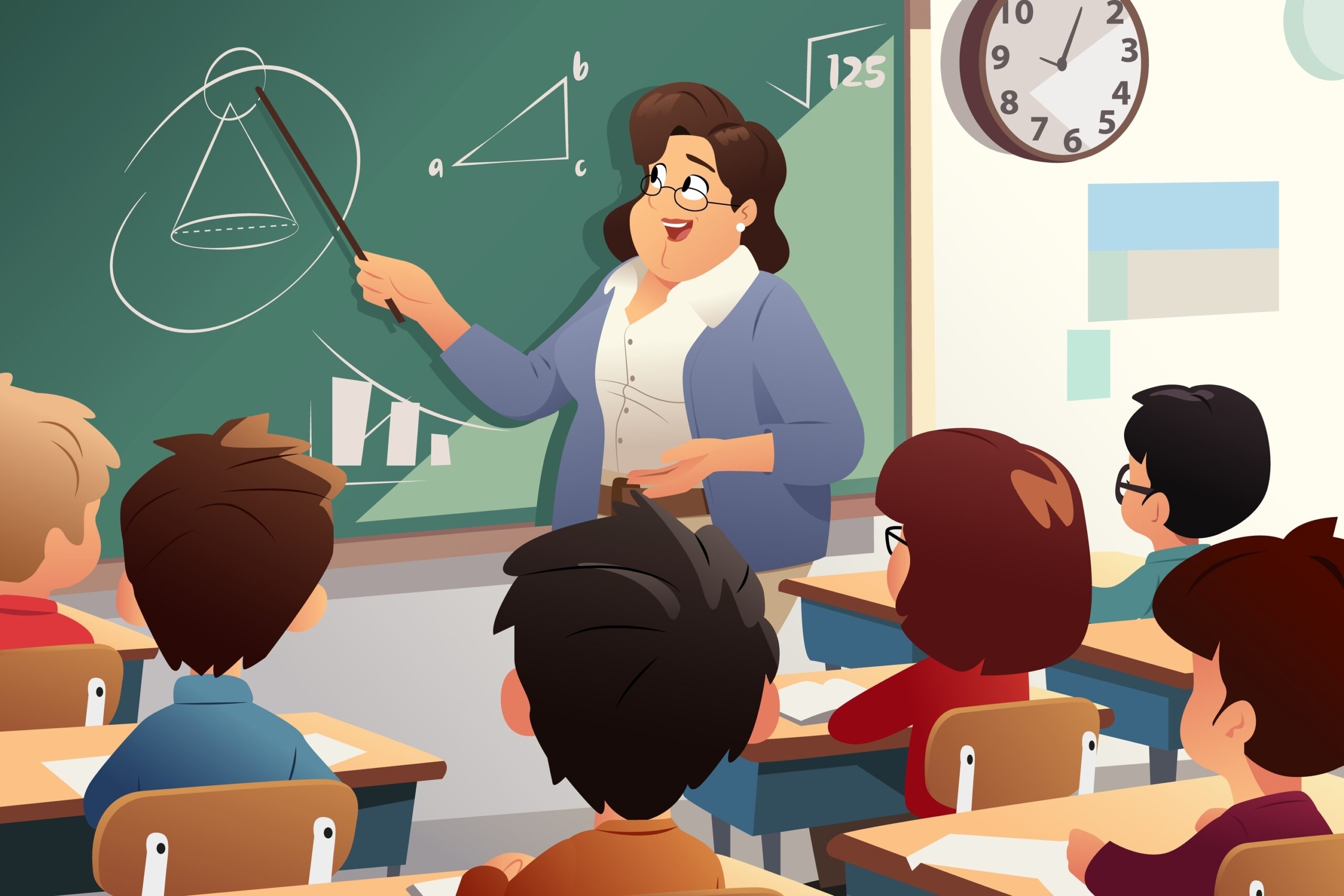 A vector illustration of Teacher Woman Teaching in Classroom School
