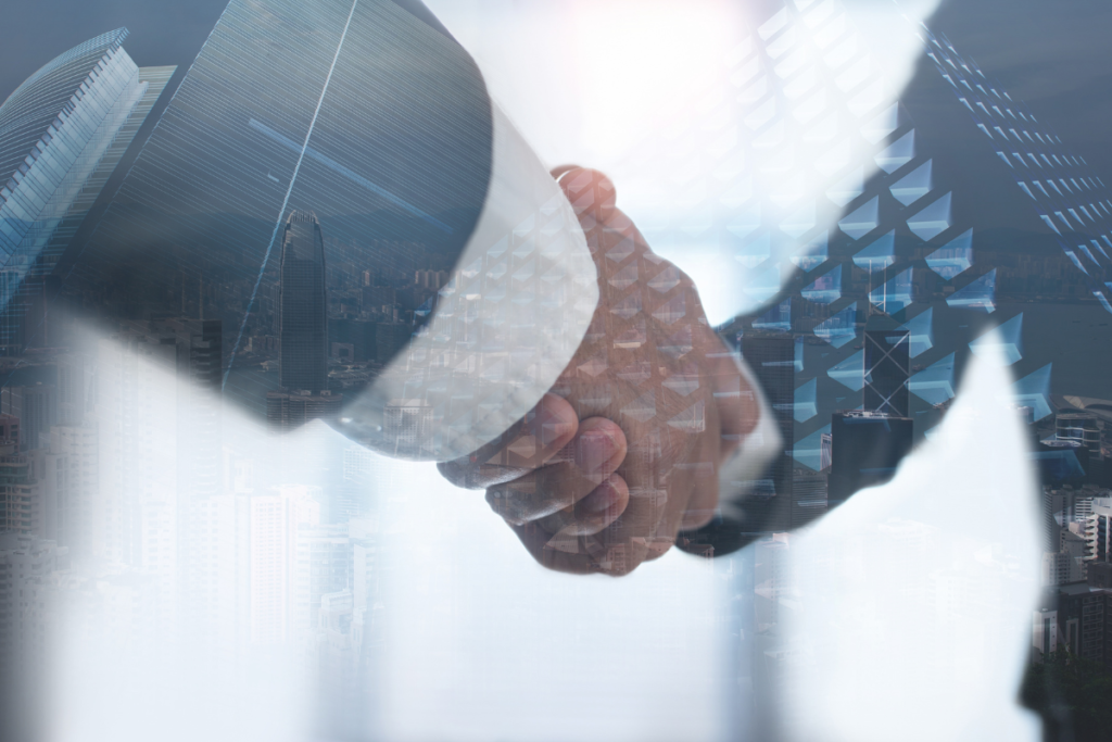 Businessmen making handshake with partner, greeting, dealing, merger and acquisition, business cooperation concept, successful business, banking, finance and investment background