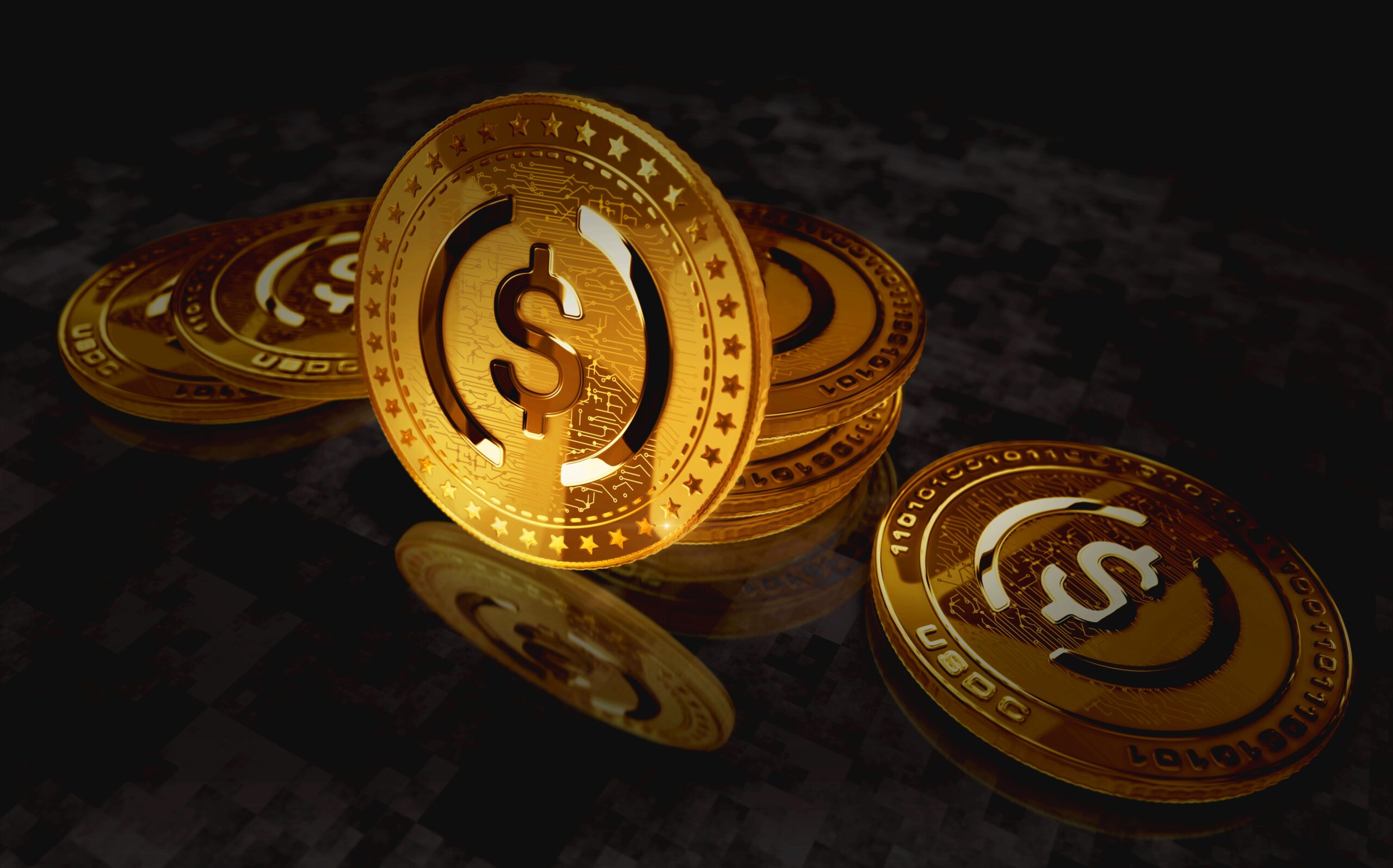 USDC USD Coin stablecoin cryptocurrency gold coin on green screen background. Abstract concept 3d illustration.