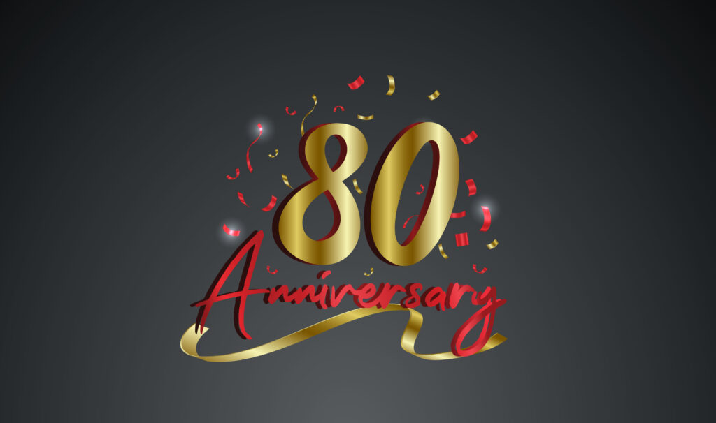 Anniversary celebration background. with the 80th number in gold and with the words golden anniversary celebration.
