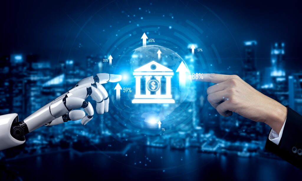 AI artificial intelligence powers digital banking with virtual assistants and fintech tools for seamless online finance, mobile banking, and real-time service optimization. Vouch