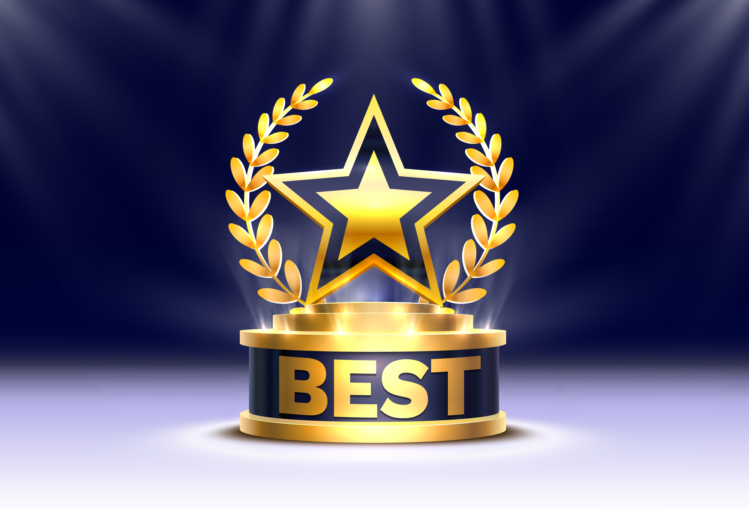 Best golden star cup winner, Stage Podium Scene with for Award Ceremony on Night Background. Vector illustration