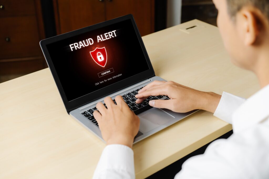 Cyber security software show alert of cyber attack for protection snugly. Danger from virus, phishing and cyber fraud.