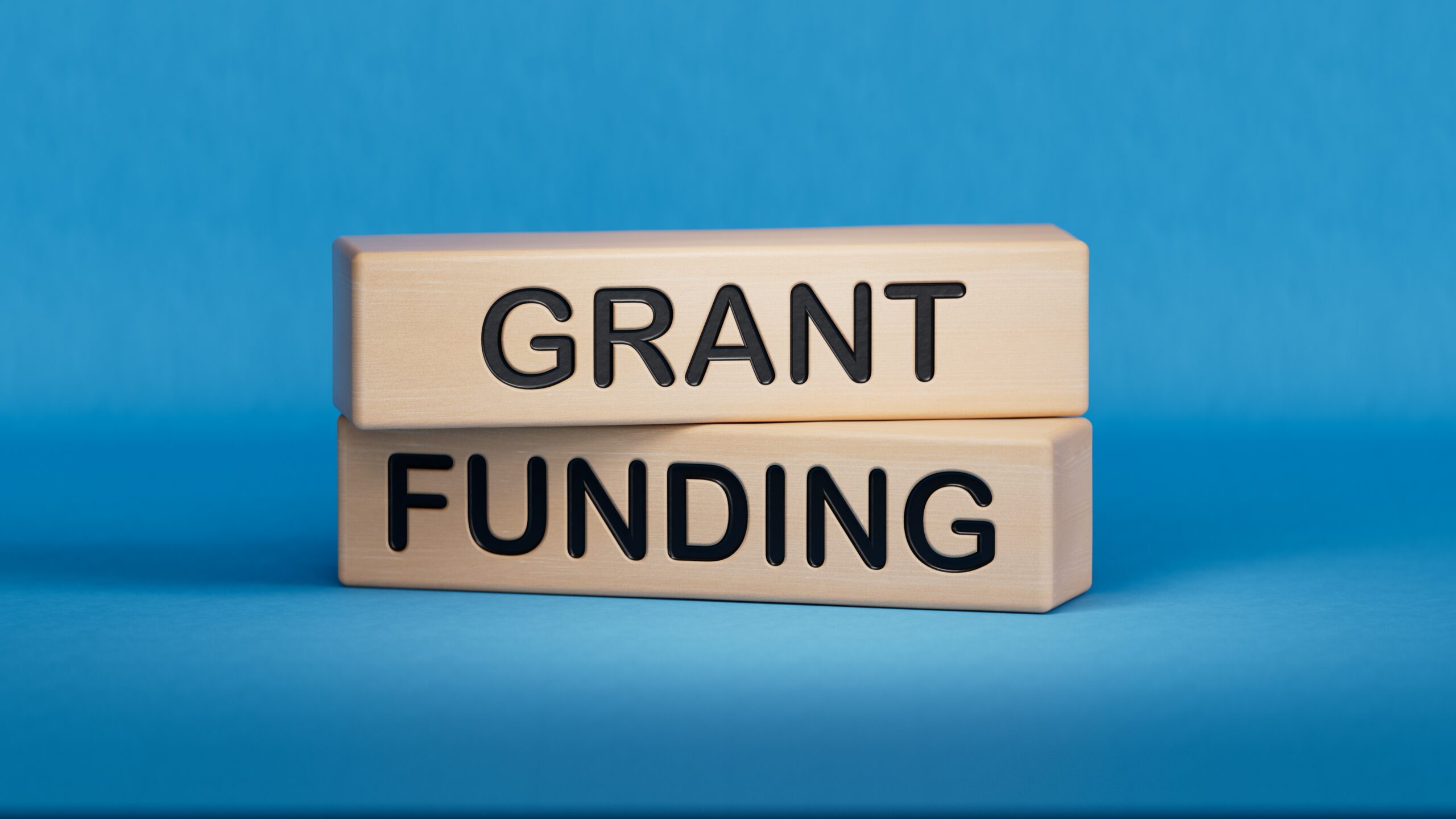 Grant funding symbol. Wooden blocks with words Grant funding.Business and Grant funding concept. Copy space.3D rendering on blue background.
