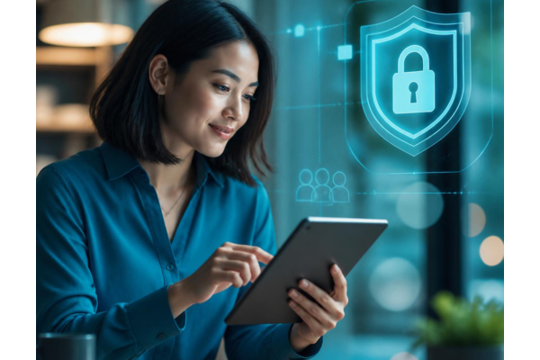 Sleek digital security and cyber vibe with a human touch