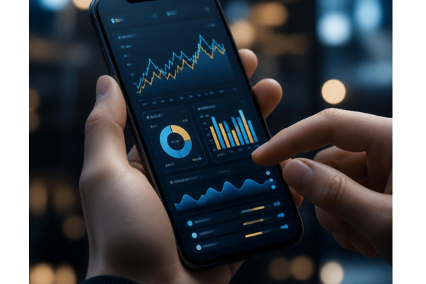 Cashflow analytics on a mobile device, modern fintech interface