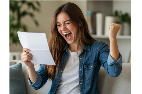 Excited student holding an acceptance letter
