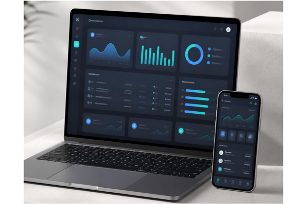A sleek device mockup displaying a modern, minimalist dashboard UI, emphasizing fast, real-time access.