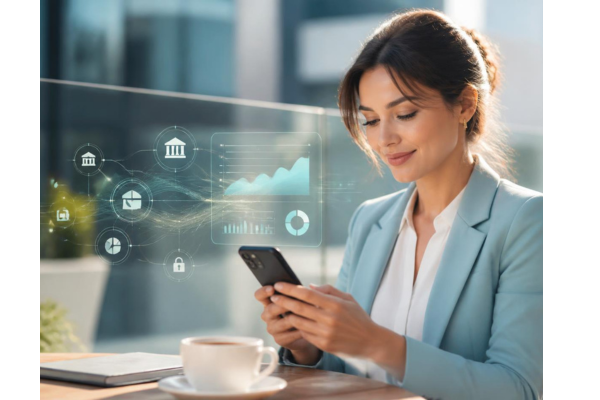 A photorealistic image capturing frictionless digital banking and the relief of managing finances seamlessly on the go.