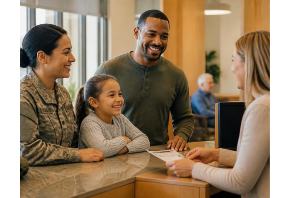 Everyday people at a welcoming local credit union branch.