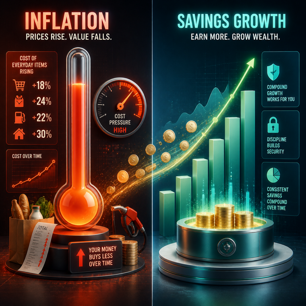 A corporate finance graphic comparing inflation pressure directly against high yield savings growth.